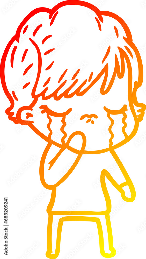 warm gradient line drawing of a cartoon woman crying warm gradient line drawing of a cartoon woman crying