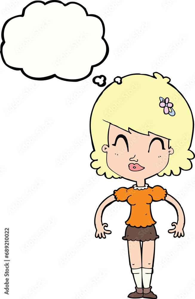 cartoon happy pretty woman with thought bubble cartoon happy pretty woman with thought bubble