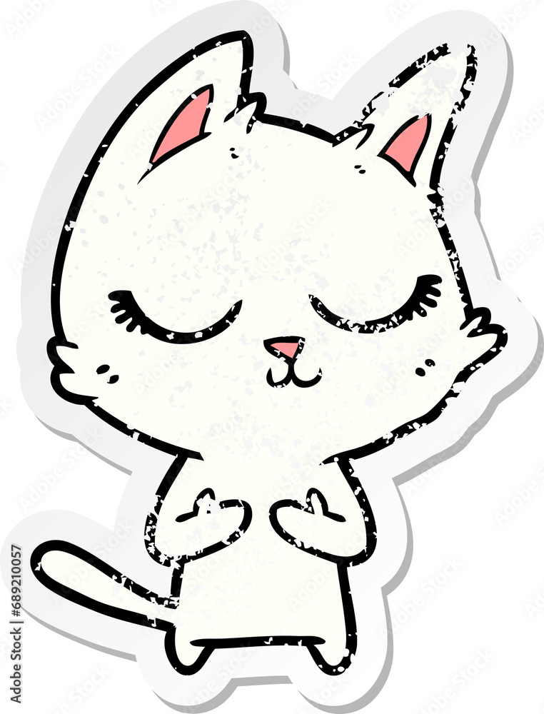 distressed sticker of a calm cartoon cat distressed sticker of a calm cartoon cat