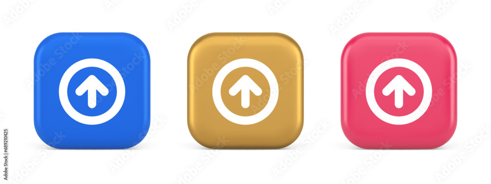 Up arrow round border button cyberspace navigation pointer 3d realistic icon Up arrow round border button cyberspace navigation pointer 3d realistic icon