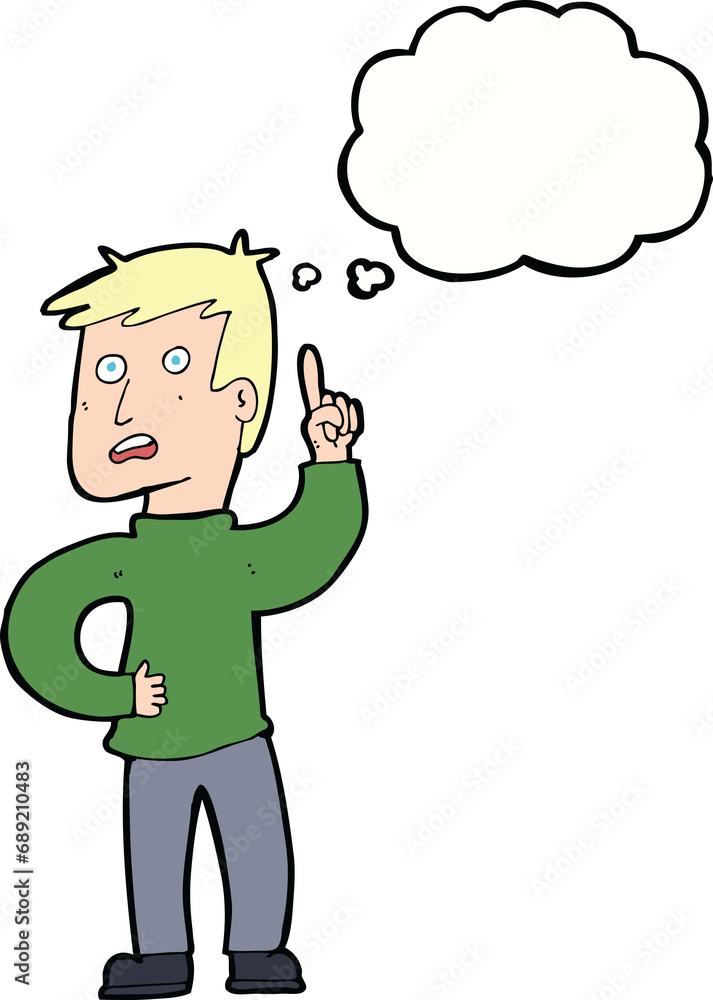 cartoon boy with idea with thought bubble cartoon boy with idea with thought bubble