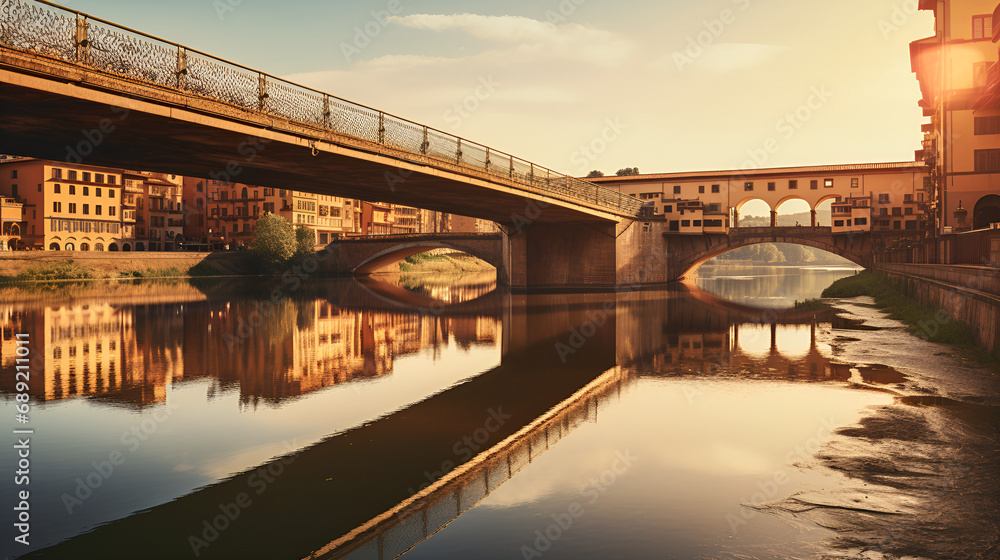 Urban Tranquility.HD Wallpaper of Sunset Bridge.AI Generative 