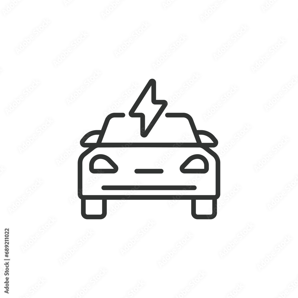Electrical car line icon. Hybrid Vehicles. Eco friendly auto with electric battery. Front view. Editable stroke. Vector illustration. Electrical car line icon. Hybrid Vehicles. Eco friendly auto with electric battery. Front view. Editable stroke. Vector illustration.