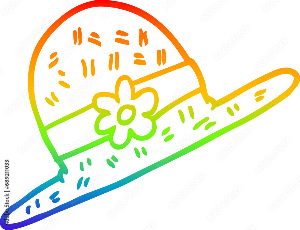 rainbow gradient line drawing of a cartoon straw hat rainbow gradient line drawing of a cartoon straw hat