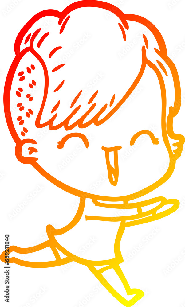 warm gradient line drawing of a cartoon happy hipster girl warm gradient line drawing of a cartoon happy hipster girl