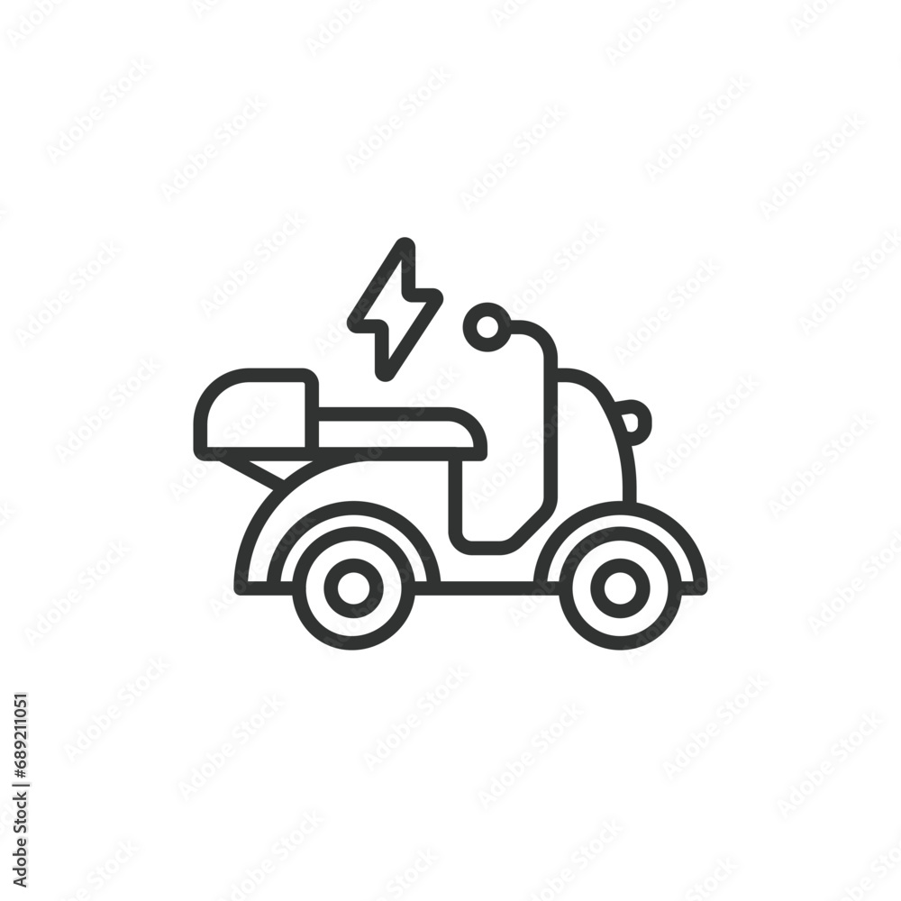 Electric Scooter, motorcycle line icon. Hybrid Vehicles. Eco friendly Moped with electric battery. Editable stroke. Vector illustration.