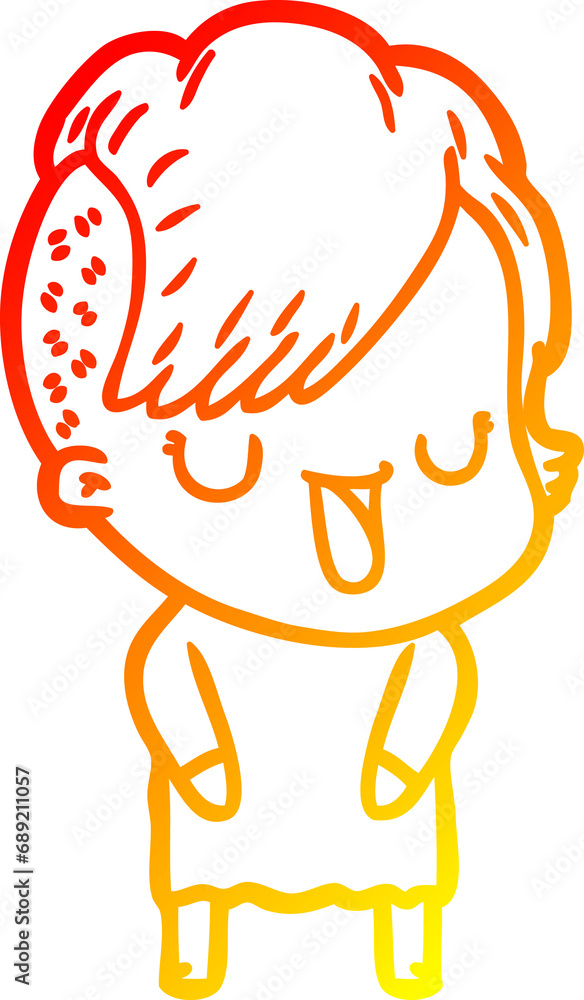 warm gradient line drawing of a cute cartoon girl with hipster haircut warm gradient line drawing of a cute cartoon girl with hipster haircut