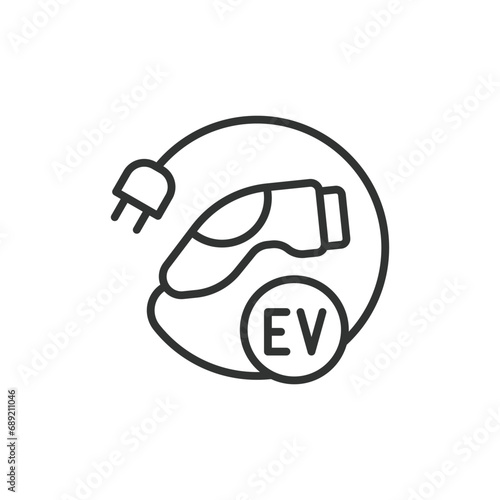 EV connector. Charger connector line icon, Electric car charging plug sign. Editable stroke. Vector illustration.