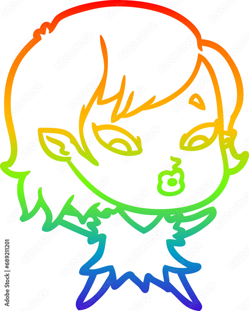 rainbow gradient line drawing of a cute cartoon vampire girl rainbow gradient line drawing of a cute cartoon vampire girl
