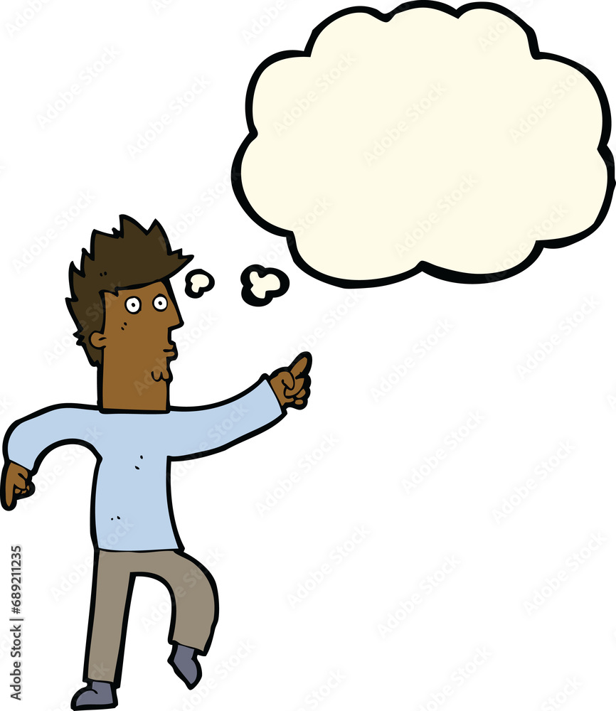 cartoon worried man pointing with thought bubble cartoon worried man pointing with thought bubble