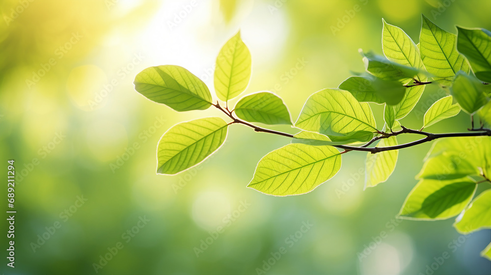 Serene Spring Background with Lush Green Tree Leaves on Blurred Nature Landscape - Fresh Foliage and Sunshine Creating a Vibrant Seasonal Environment. Serene Spring Background with Lush Green Tree Leaves on Blurred Nature Landscape - Fresh Foliage and Sunshine Creating a Vibrant Seasonal Environment.