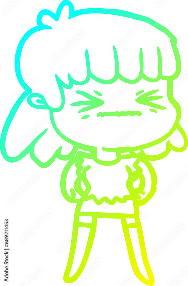 cold gradient line drawing of a cartoon angry girl cold gradient line drawing of a cartoon angry girl
