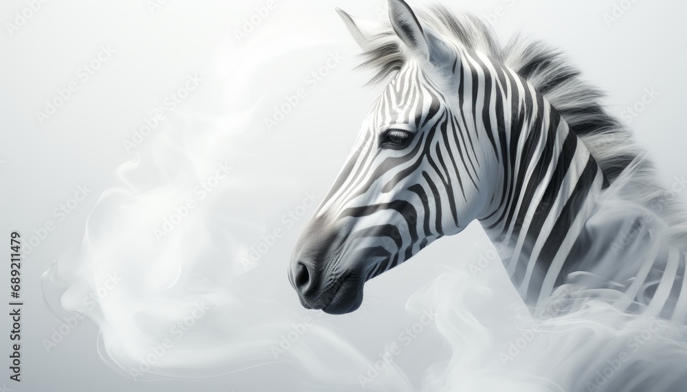 Fototapeta premium a face of zebra with white smoke