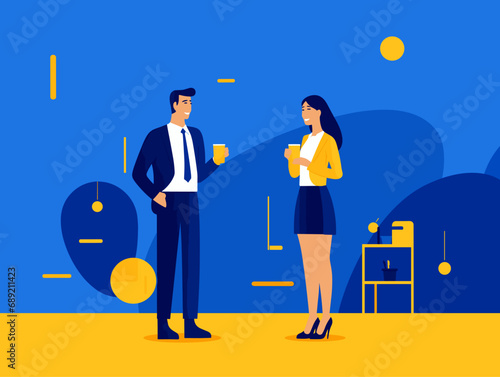 Break moment in the office - Flat color vector illustration