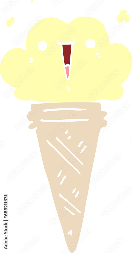 flat color style cartoon ice cream with face