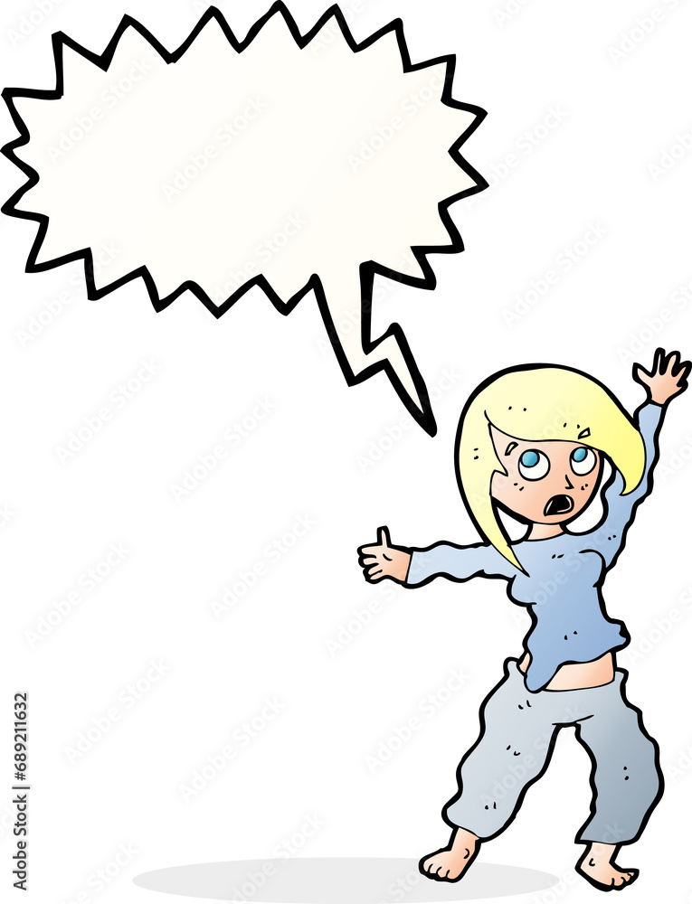 cartoon frightened woman with speech bubble cartoon frightened woman with speech bubble