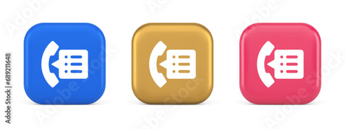 Phonebook handset important contact list info button phone call communication 3d icon