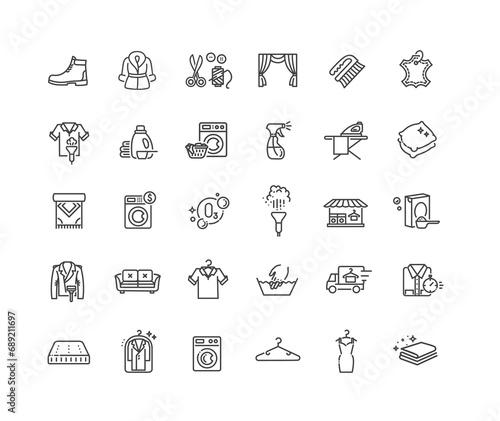 Laundry services related vector line icons
