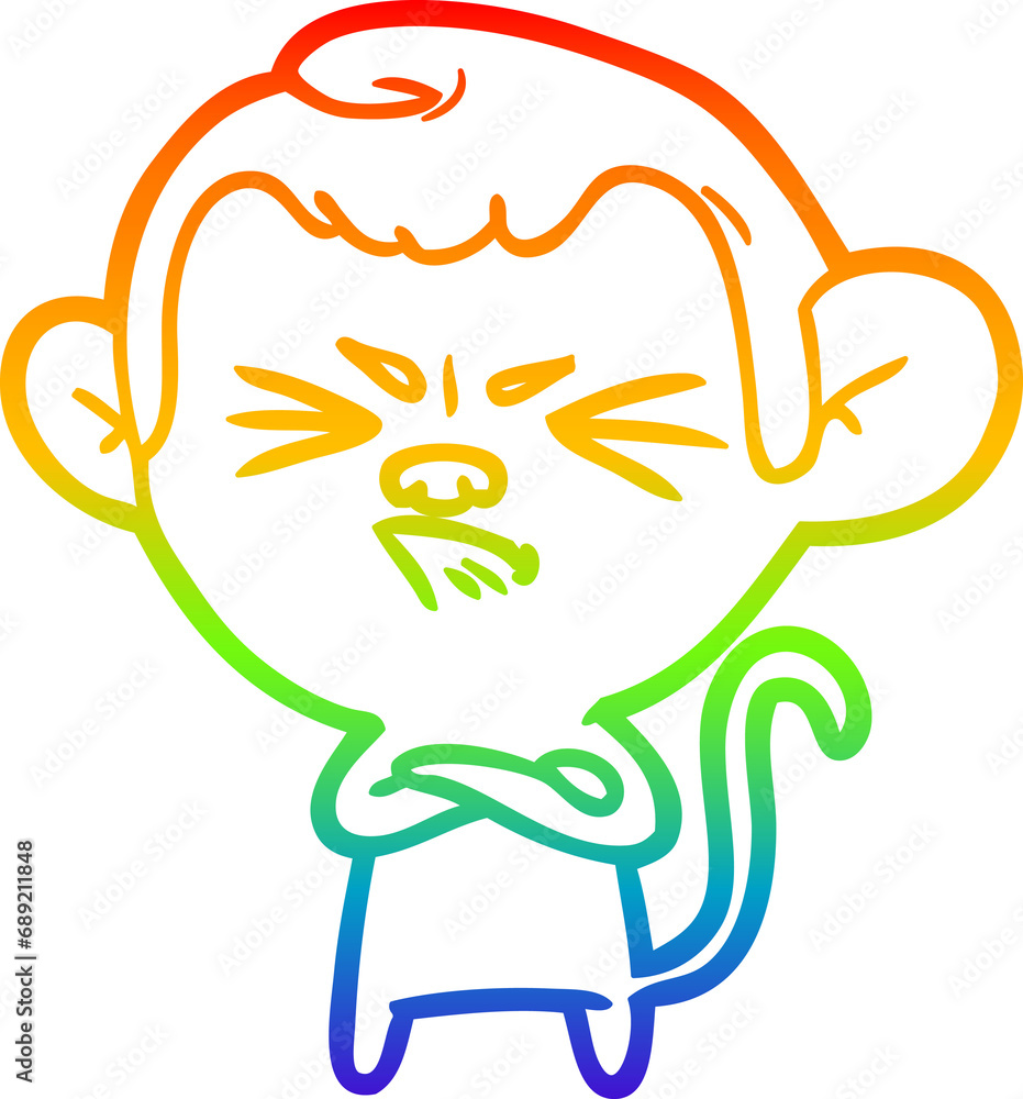rainbow gradient line drawing of a cartoon angry monkey rainbow gradient line drawing of a cartoon angry monkey