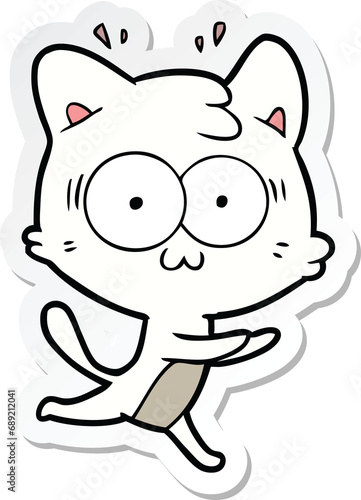 sticker of a cartoon surprised cat running