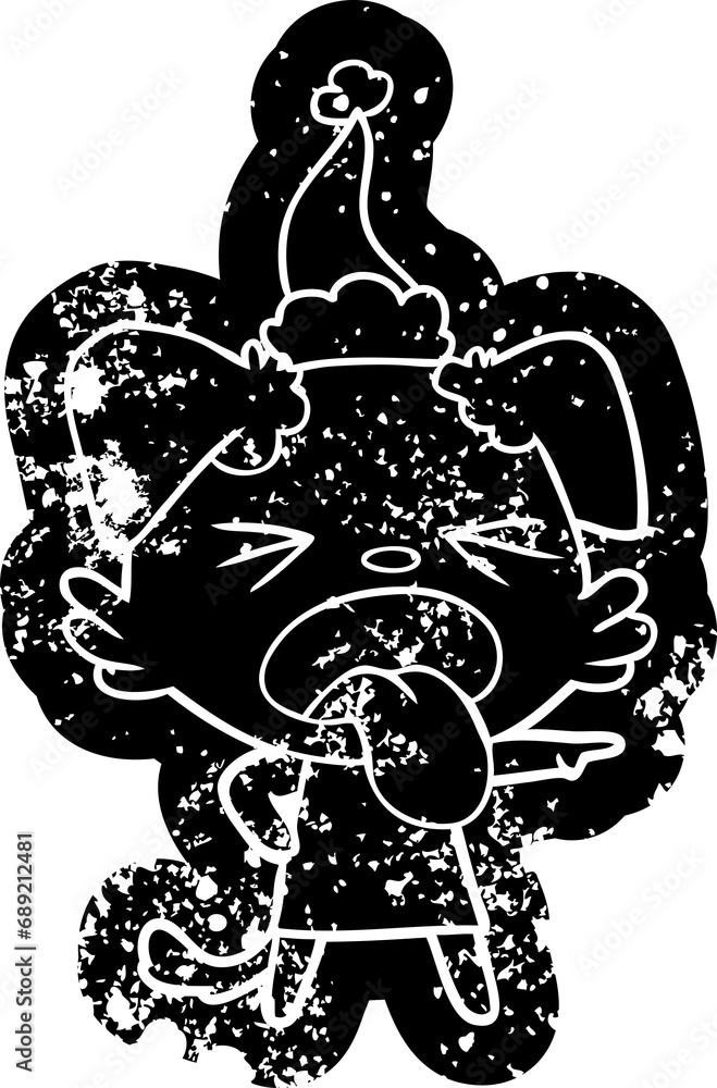 Fototapeta premium quirky cartoon distressed icon of a disgusted dog wearing santa hat