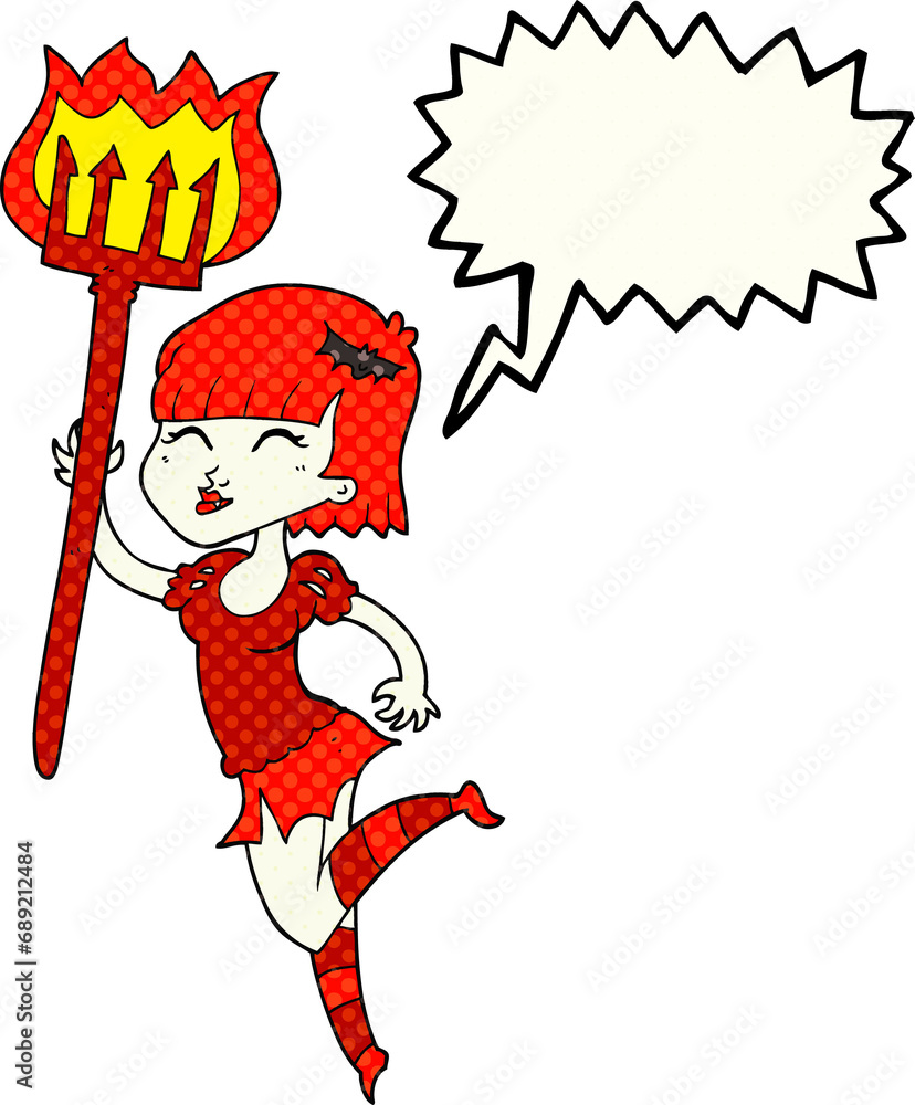 freehand drawn comic book speech bubble cartoon devil girl freehand drawn comic book speech bubble cartoon devil girl