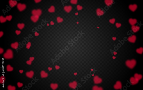 Red heart shape bokeh frame for text on transparent background. Template for Valentine Day celebrate poster, greeting card, web site banner. Love defocused blurred symbols