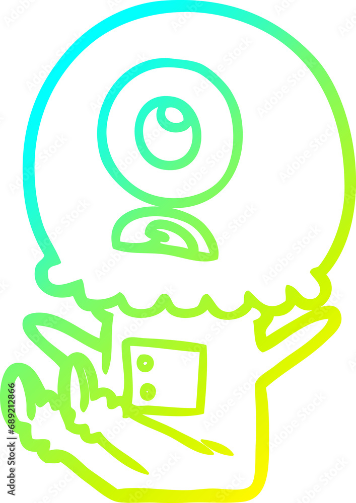 cold gradient line drawing of a cartoon cyclops alien spaceman cold gradient line drawing of a cartoon cyclops alien spaceman