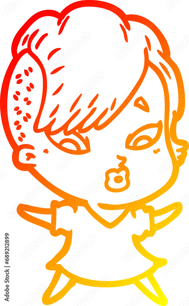 warm gradient line drawing of a cartoon surprised girl warm gradient line drawing of a cartoon surprised girl