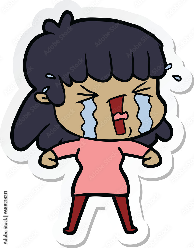 sticker of a cartoon woman in tears