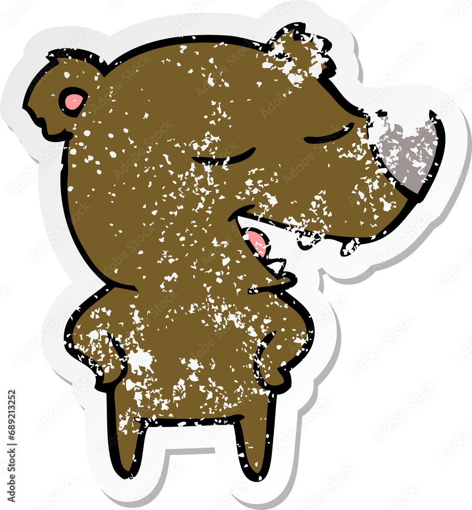 distressed sticker of a cartoon bear distressed sticker of a cartoon bear