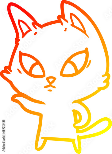 warm gradient line drawing of a confused cartoon cat