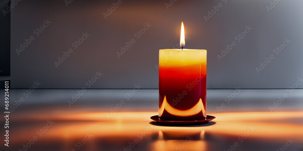 A single candle illuminates the gray space, creating a feeling of calm, Generative Ai A single candle illuminates the gray space, creating a feeling of calm, Generative Ai