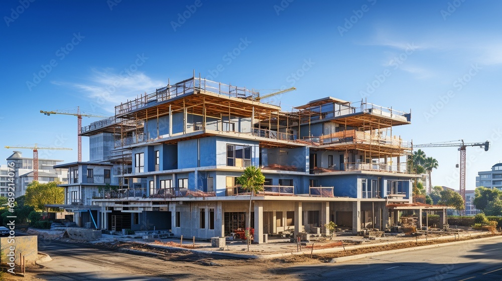 modern building development above a clear blue sky: architecture and site concept . modern building development above a clear blue sky: architecture and site concept .