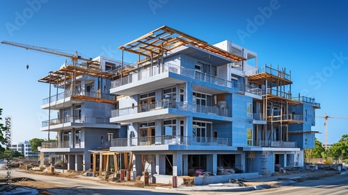 modern building development above a clear blue sky: architecture and site concept .
