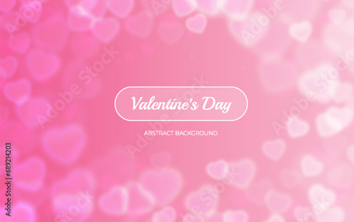 Valentines Day abstract background. Heart shape defocused blurred bokeh banner. Romantic Love backdrop in pastel pink colors