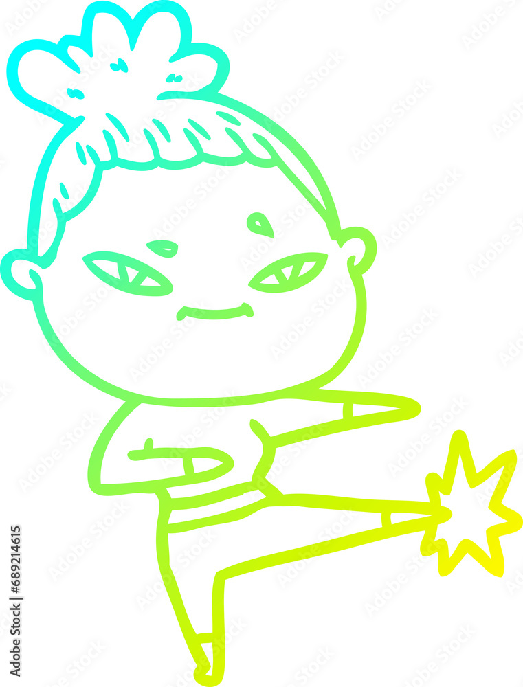 cold gradient line drawing of a cartoon woman cold gradient line drawing of a cartoon woman