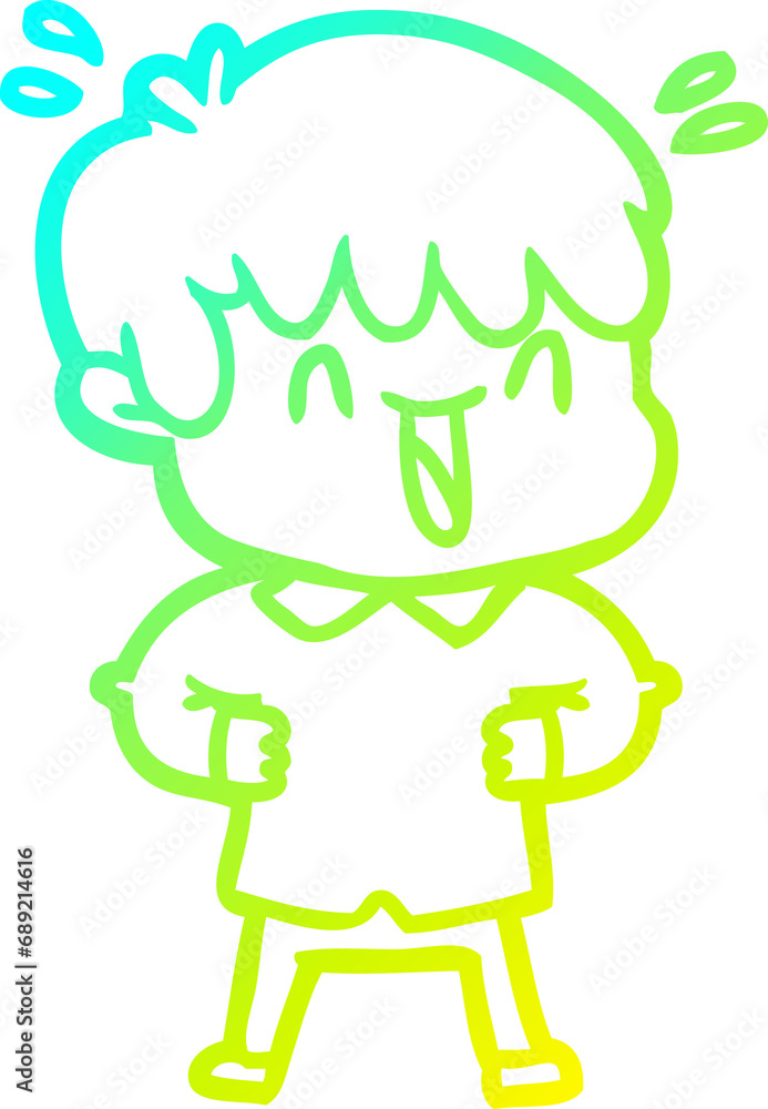 Fototapeta premium cold gradient line drawing of a cartoon laughing boy