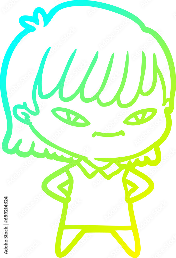 cold gradient line drawing of a cartoon woman cold gradient line drawing of a cartoon woman