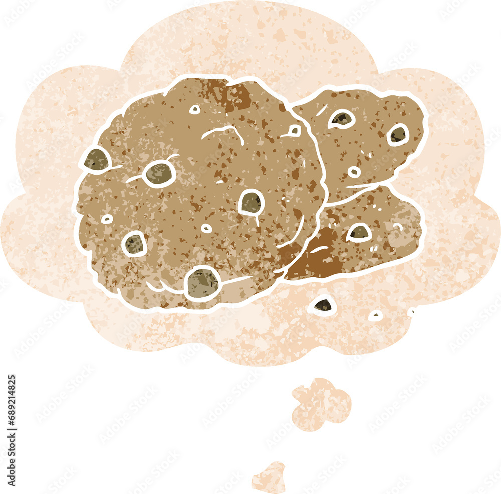 cartoon cookies with thought bubble in grunge distressed retro textured style cartoon cookies with thought bubble in grunge distressed retro textured style