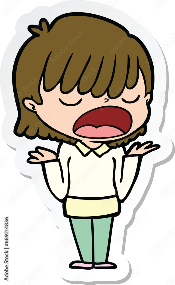 sticker of a cartoon woman talking loudly sticker of a cartoon woman talking loudly