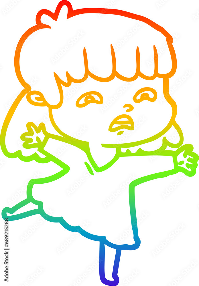 rainbow gradient line drawing of a cartoon worried woman rainbow gradient line drawing of a cartoon worried woman