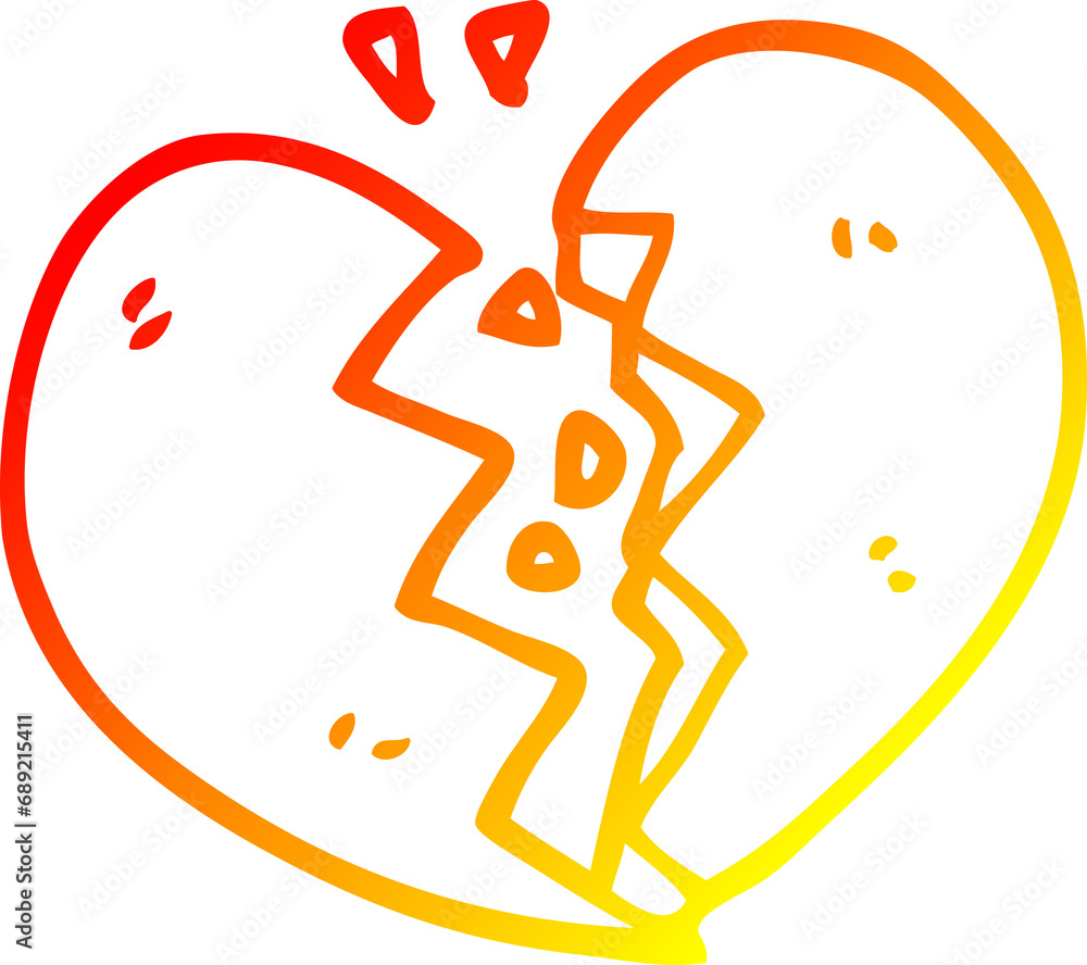 warm gradient line drawing of a cartoon broken heart warm gradient line drawing of a cartoon broken heart