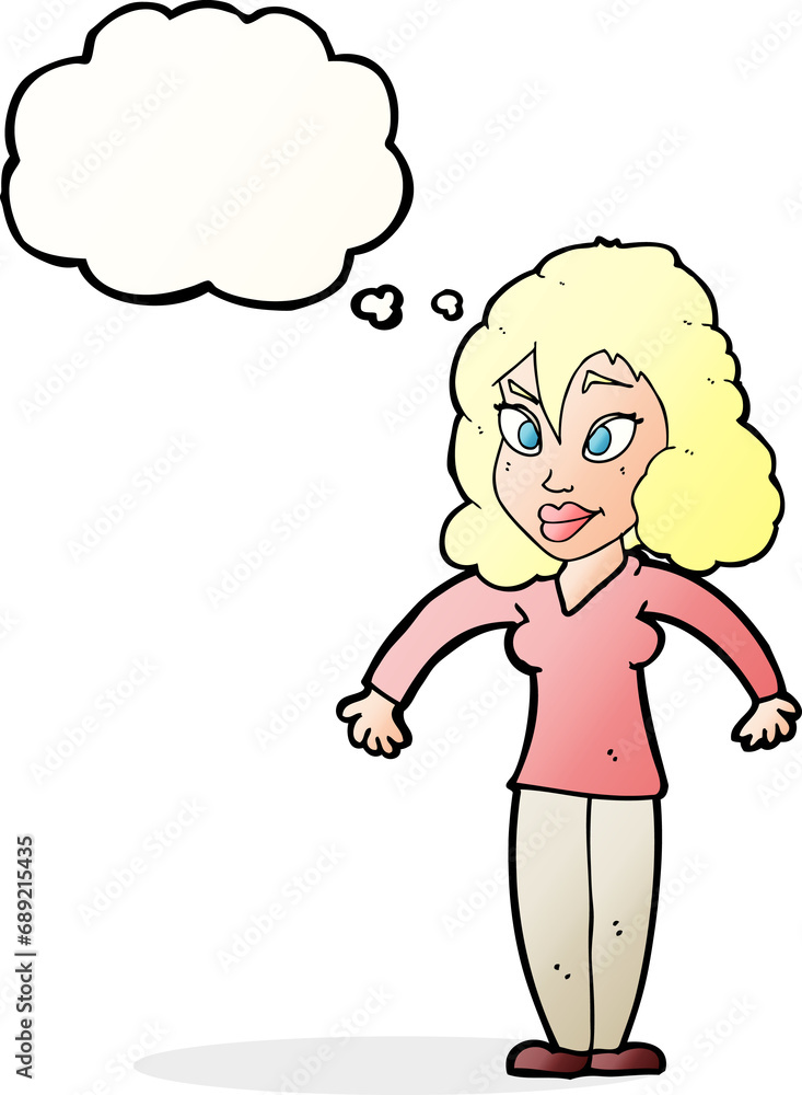 cartoon woman shrugging shoulders with thought bubble cartoon woman shrugging shoulders with thought bubble