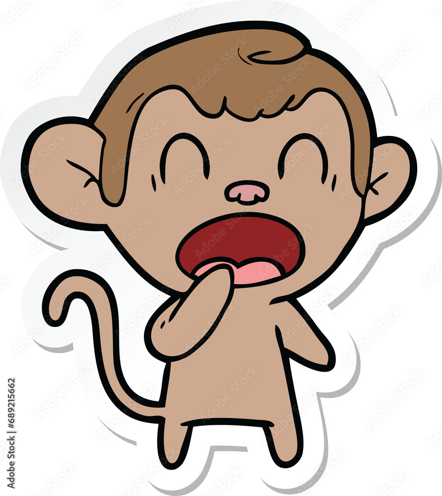 sticker of a yawning cartoon monkey sticker of a yawning cartoon monkey