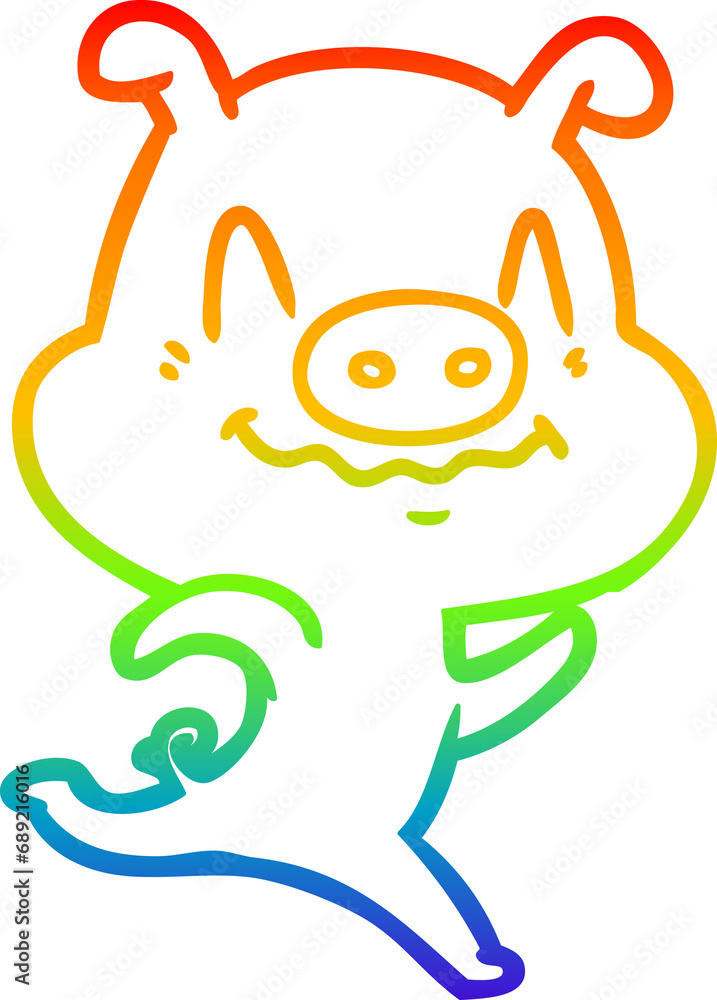 rainbow gradient line drawing of a nervous cartoon pig rainbow gradient line drawing of a nervous cartoon pig