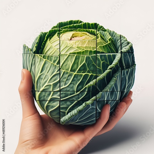 llustration object with whole body, cabbage, photo realistic style on a white cut background.