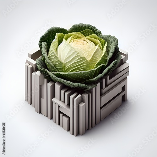 llustration object with whole body, cabbage, photo realistic style on a white cut background.