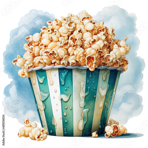 watercolor Popcorn clipart, Generative Ai