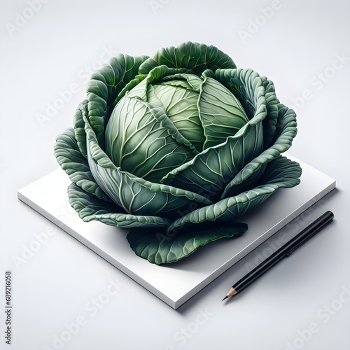 llustration object with whole body, cabbage, photo realistic style on a white cut background.